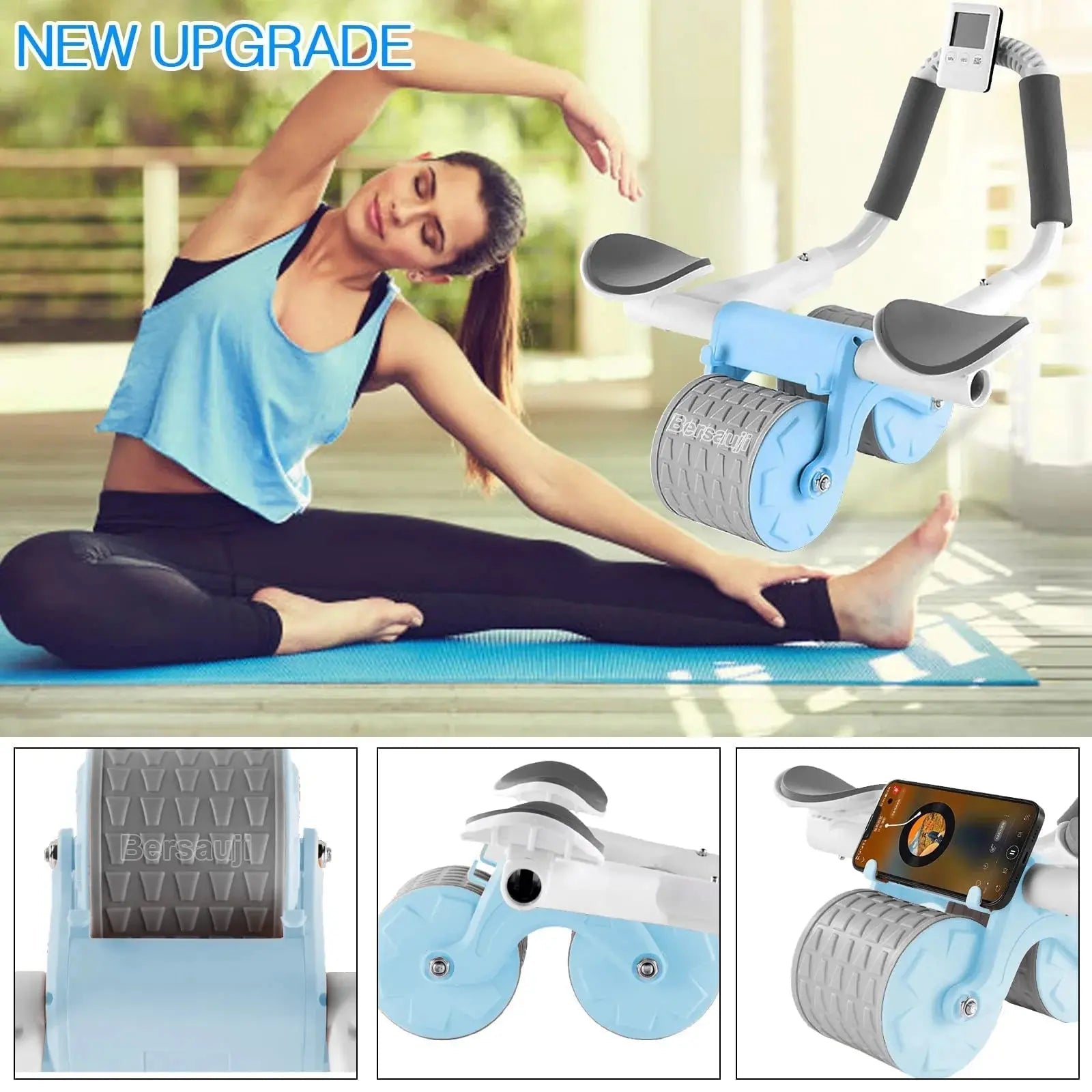 2025 New with Timer Ab Abdominal Exercise Roller Elbow Support, Abs Roller Wheel Core Exercise Equipment, Automatic Rebound Abdominal Wheel